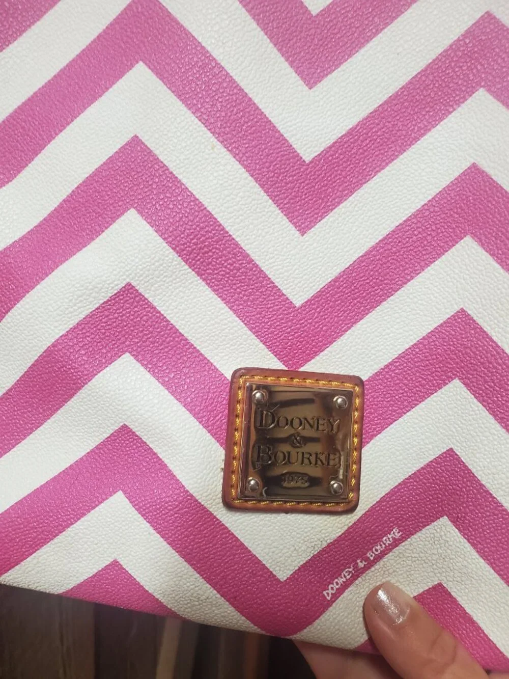Authentic Pink and white Chevron Dooney and Bourke Tote Purse